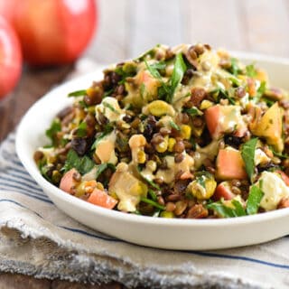 Warm Sautéed Apple & Lentil Salad - A Middle-Eastern inspired vegetarian side dish packed with flavor! | foxeslovelemons.com